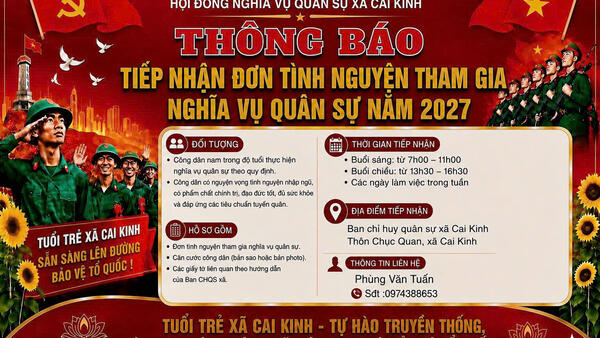 📢 THÔNG BÁO TIẾP NHẬN ĐƠN TÌNH NGUYỆN THAM GIA NGHĨA VỤ QUÂN SỰ NĂM 2027