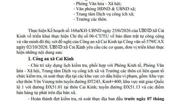 Tuyên truyền về việc chấp hành quy định bảo đảm trật tự công cộng, an toàn giao thông và không lấn chiếm lòng đường, vỉa hè, hành lang an toàn giao thông trên địa bàn xã Cai Kinh